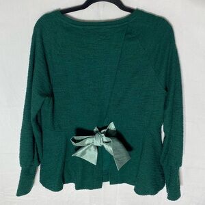 Anthropologie Holly Green Open Back Bow Tie Long Sleeve Top S